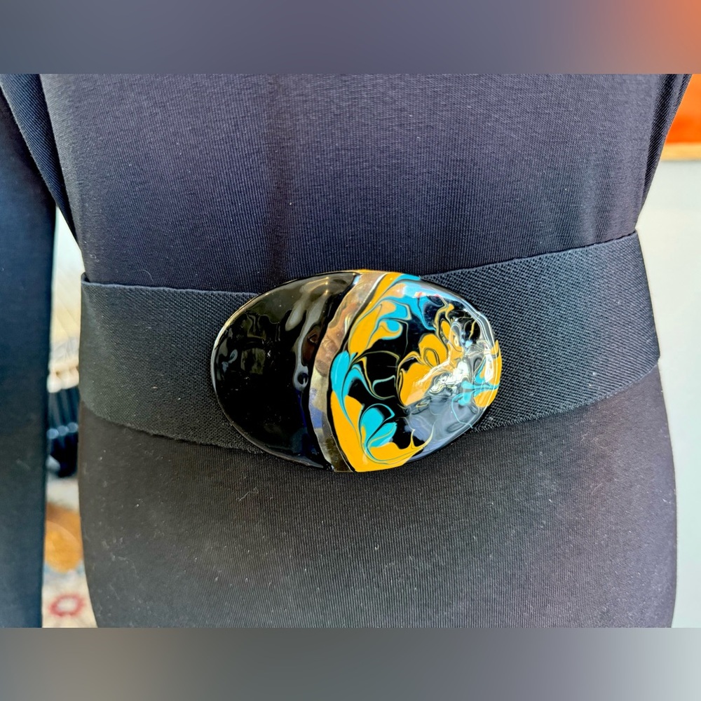 Vintage Enameled Buckle Stretch Belt